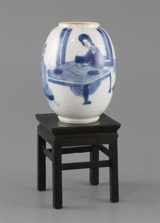 A Chinese blue and white small ovoid vase, Kangxi period,